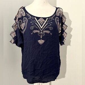 alp navy with tan color embroidered top with unique sleeves